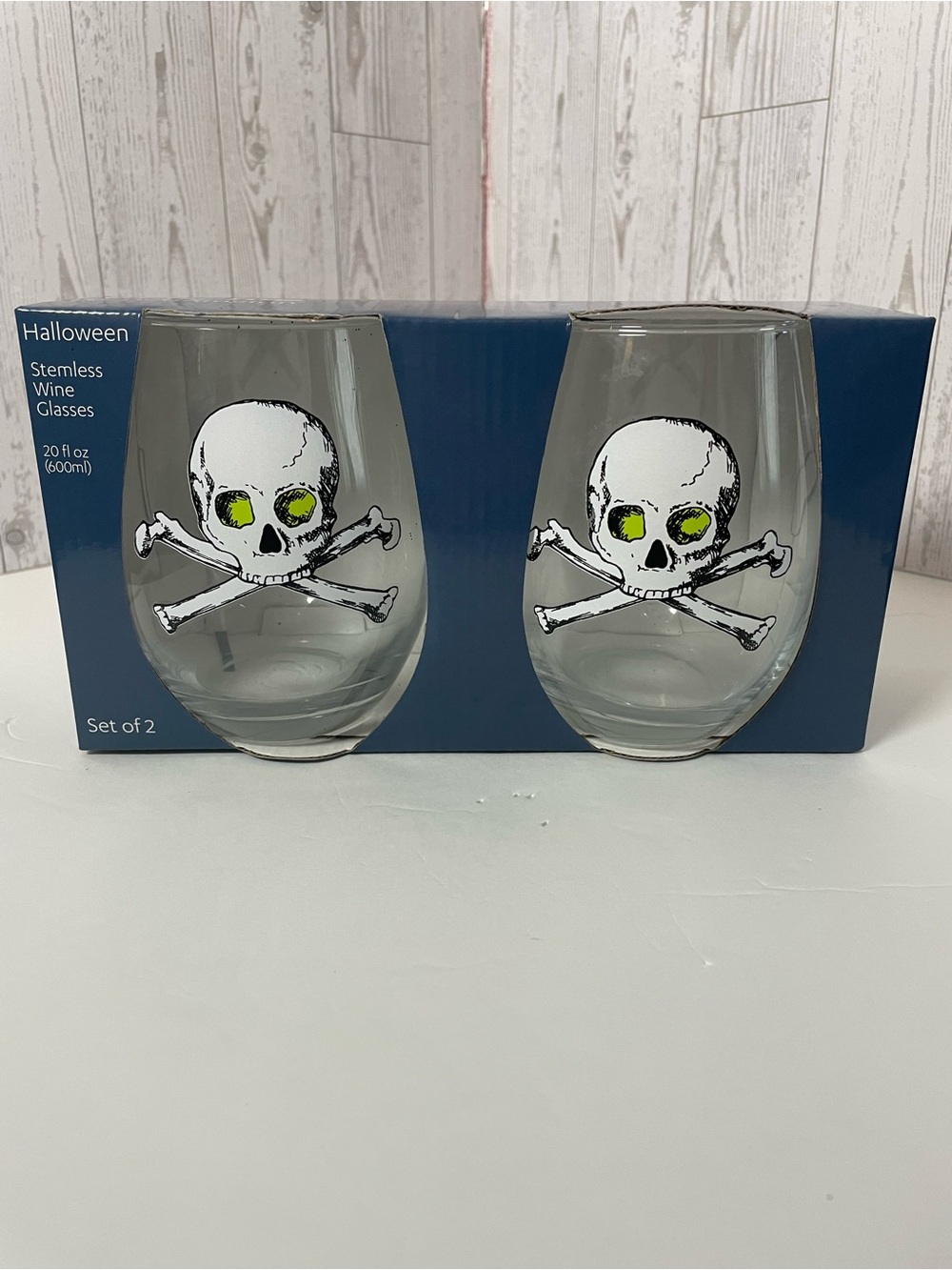 Halloween Stemless Wine Glasses - Skull Design - Set of 2